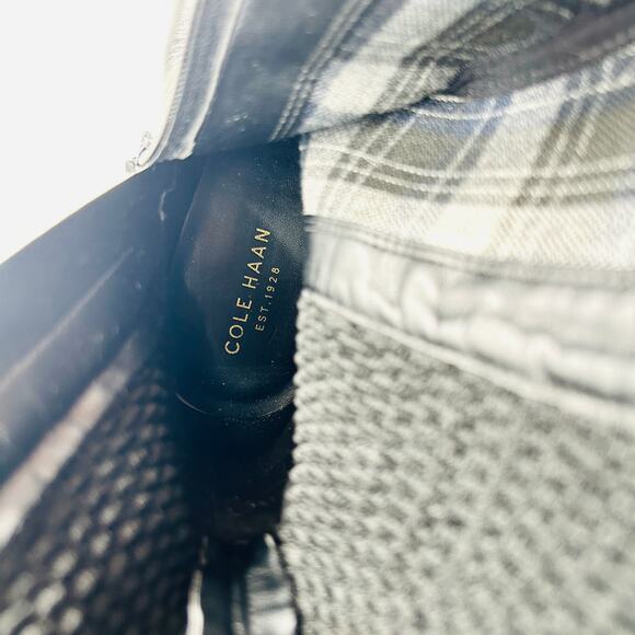 Cole Haan Black Riding Boots Gold Trim Woven Stretch Detail - Picture 8 of 9